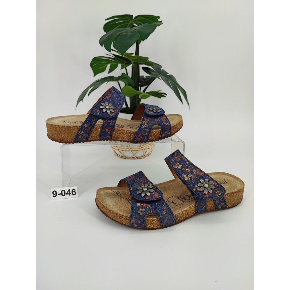 Josef Seibel Blue Floral Sandals 8.5